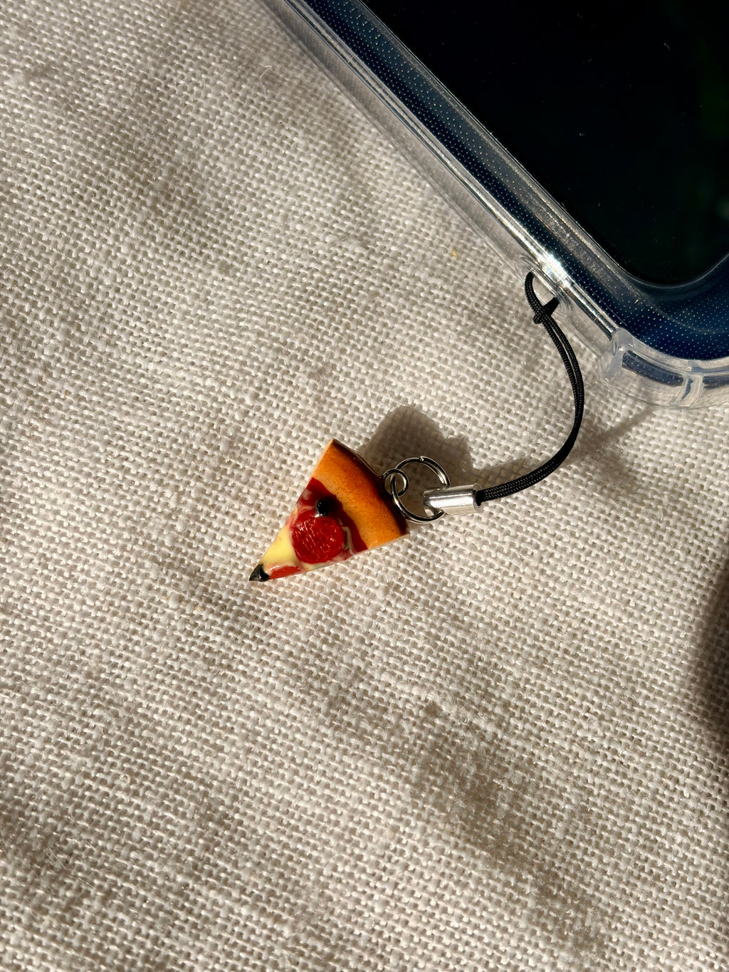 Black Olive Pizza Phone Charm